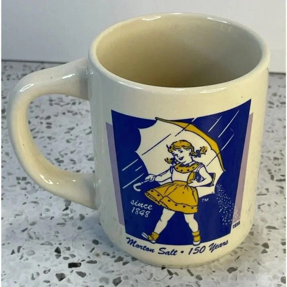 Vintage Yellow Morton Salt Girl Mug, 150 Years, Bryan China, New Castle PA - Picture 1 of 4